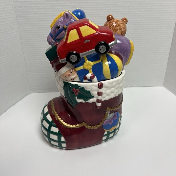 Christmas Village Ceramic Christmas Stocking Cookie Jar Original Box - Picture 4 of 9